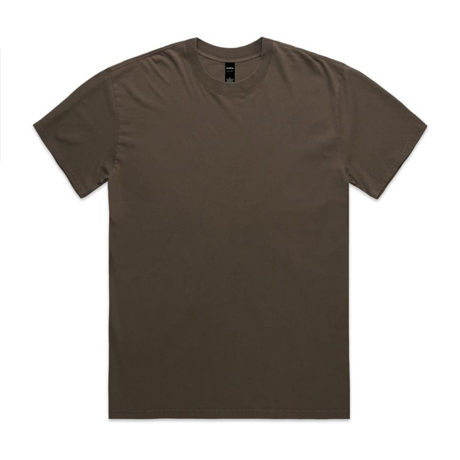A heavy faded tee in olive green with a classic crew neck and a logo on the label.