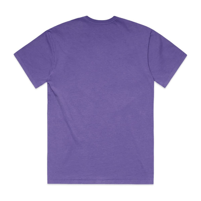 A purple T-shirt with a standard crew neck and short sleeves. The back features a logo.