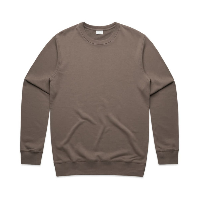 A brown crew jumper with long sleeves and a simple design. It has a logo on the chest. A brown crew jumper with long sleeves and a simple design. It has a logo on the chest.