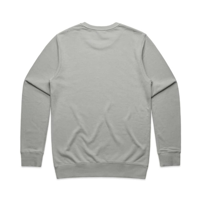 A grey premium crew jumper with a simple design and a logo on the back. A grey premium crew jumper with a simple design and a logo on the back.