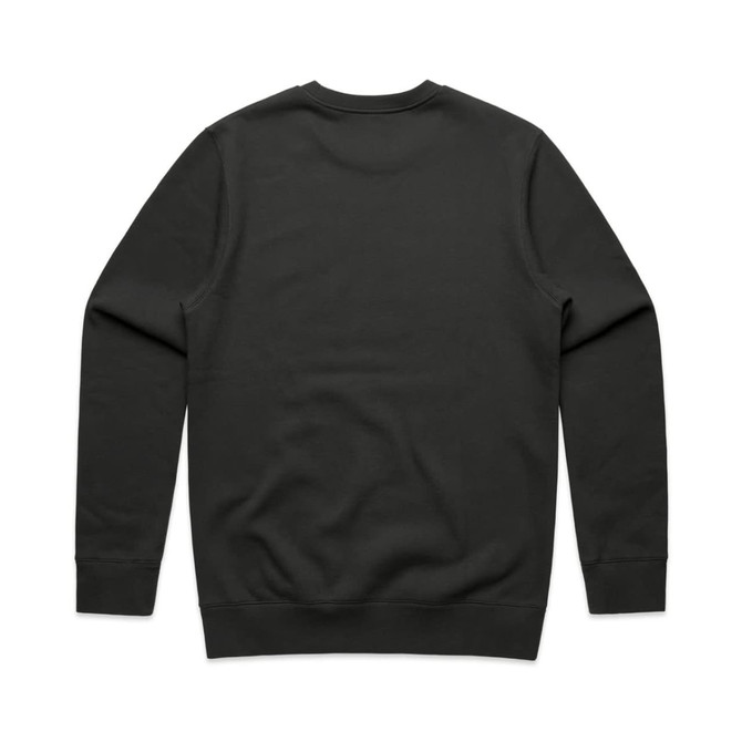 A black sweater featuring long sleeves and a crew neck, with a plain back and ribbed cuffs. A black sweater featuring long sleeves and a crew neck, with a plain back and ribbed cuffs.