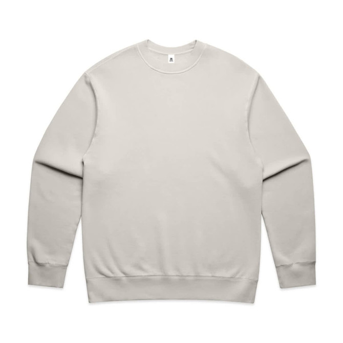 A light grey crew jumper with long sleeves and a rounded neckline, featuring a small logo.