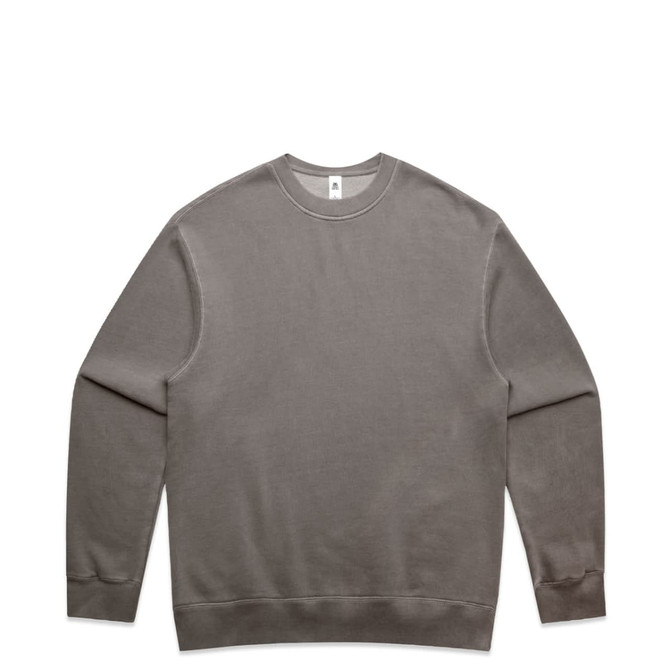 A faded crew jumper in muted olive green. It features long sleeves and a simple, unembellished design.