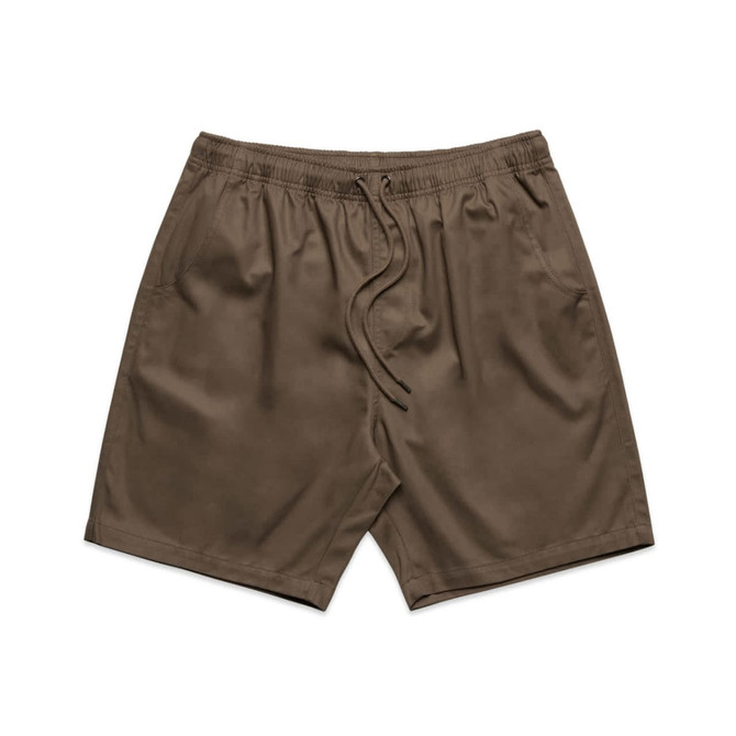 Walk shorts in a khaki brown shade, featuring an elastic waistband and side pockets.