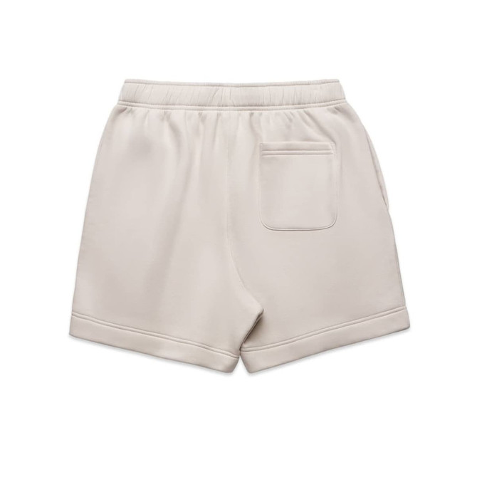 Relax Track Shorts in light beige with a back pocket and an elastic waistband. Features a simple logo on the fabric.
