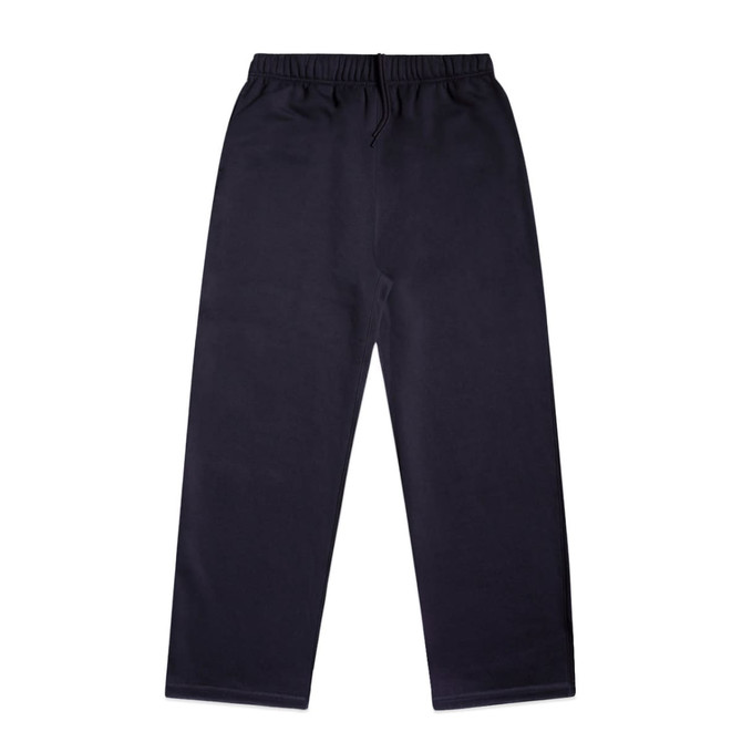 Cuffless track pants in dark navy, featuring an elastic waist and a simple design. Includes a logo.