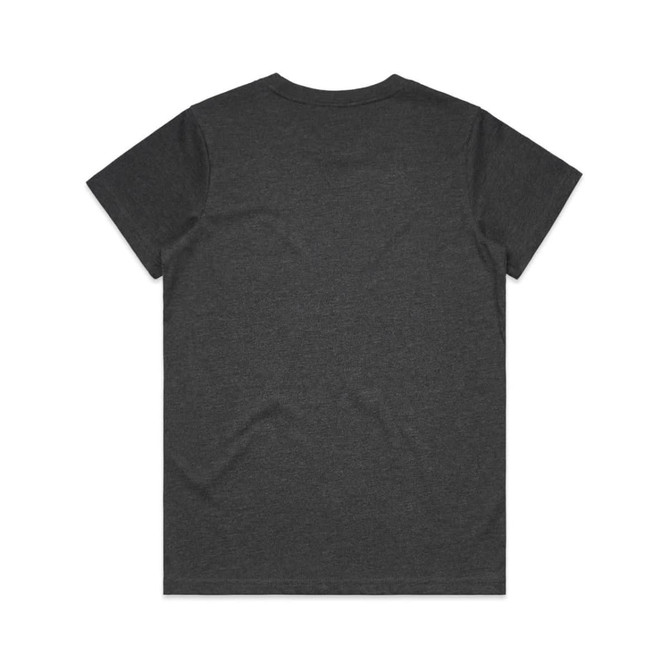 A dark grey t-shirt with short sleeves and a plain back, featuring a logo.