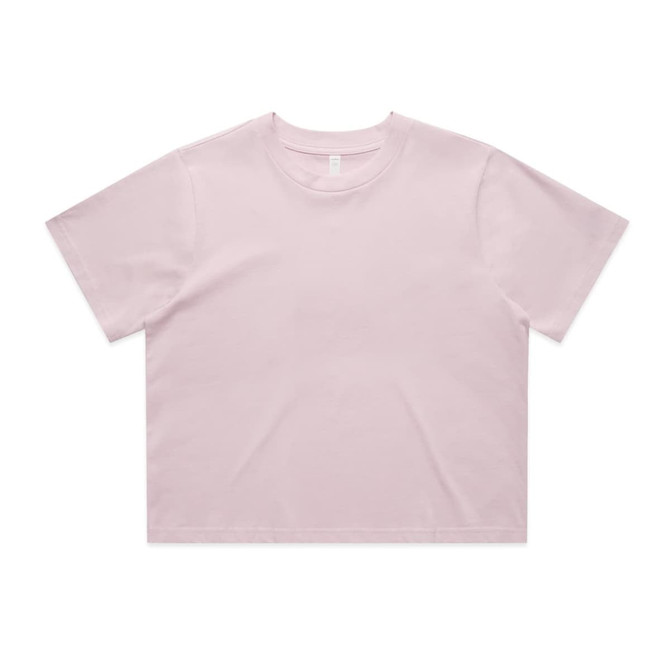 A light pink classic crop tee with short sleeves and a simple design. Features a logo on the label.