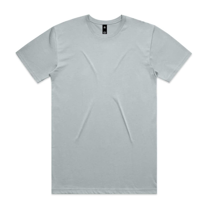 A light green t-shirt with short sleeves and a round neckline. It features a label and is plain without graphics.