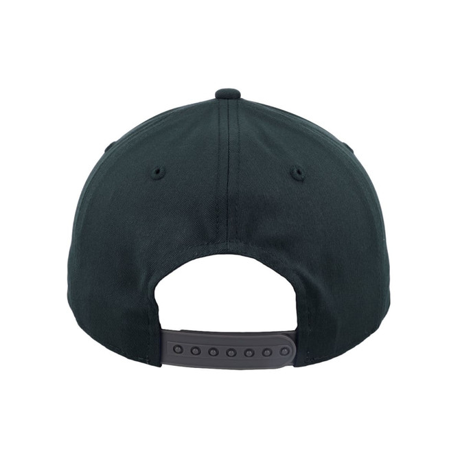 A green classic 5 panel cap with a snapback closure and a branded logo on the rear.