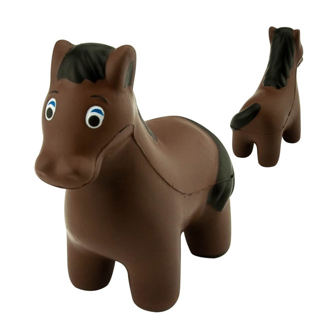 A brown stress horse figure with a detailed mane and playful eyes, featuring a slight glossy sheen.