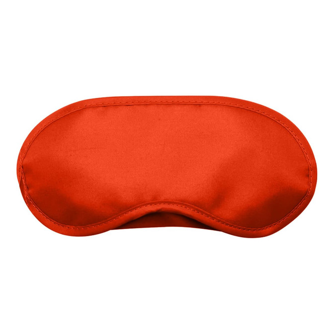 An orange sleep eye mask with a smooth texture, designed for comfort. Features a logo on the surface.
