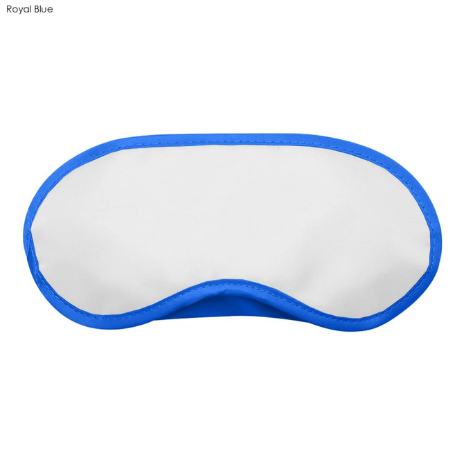 A royal blue sleep eye mask with a smooth white surface and contrasting blue trim, featuring a logo.