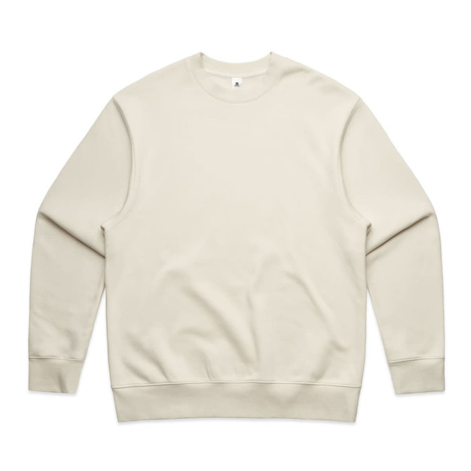 A beige jumper with a crew neckline and long sleeves. It has a minimal design and a logo.