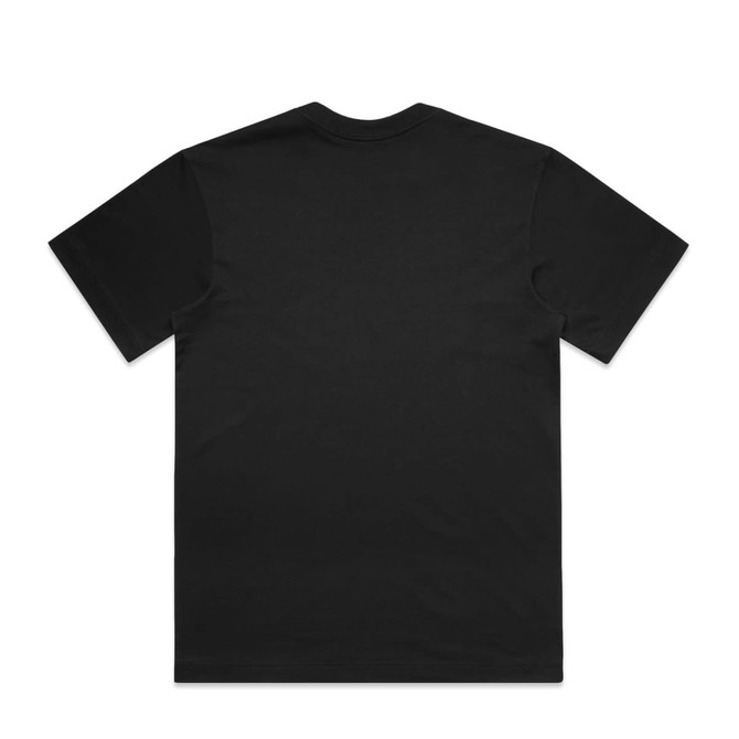 A black t-shirt featuring a plain design, with a short sleeve and a crew neckline. It has a logo on the side.
