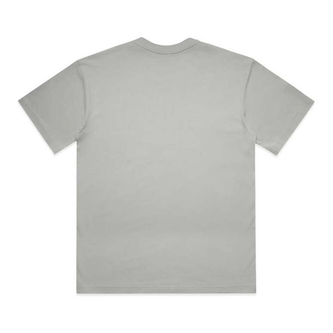A grey T-shirt featuring a plain back and short sleeves. The shirt includes a logo on the side.
