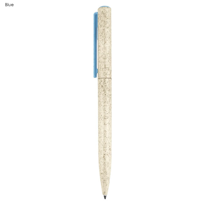 A blue eco pen with a speckled textured finish, featuring a smooth blue clip. It has a simple, modern design.