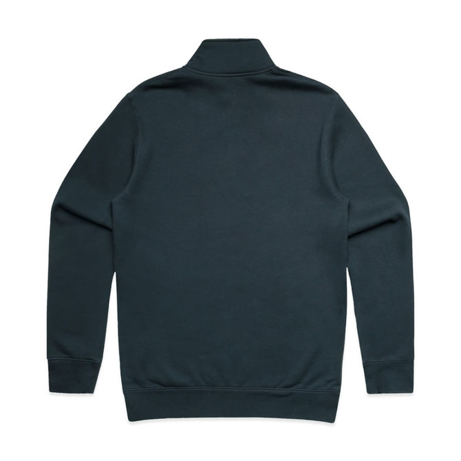 A dark green half zip crew jumper featuring a plain design and a collar. It has long sleeves and ribbed cuffs.