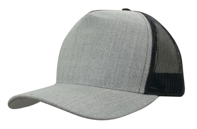 A grey marle cap featuring a mesh back and a curved brim. The cap has a subtle logo on it.