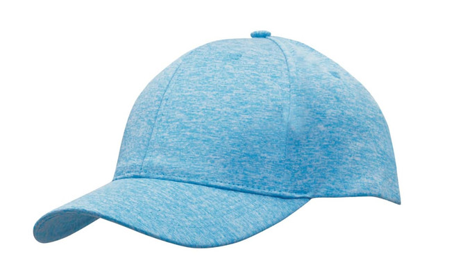 A blue cap with a curved brim and a textured fabric design, featuring a logo on the front.
