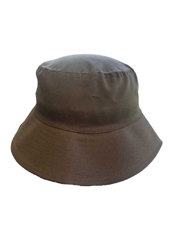 A breathable poly twill bucket hat in a solid brown colour with a wide brim and a simple design.