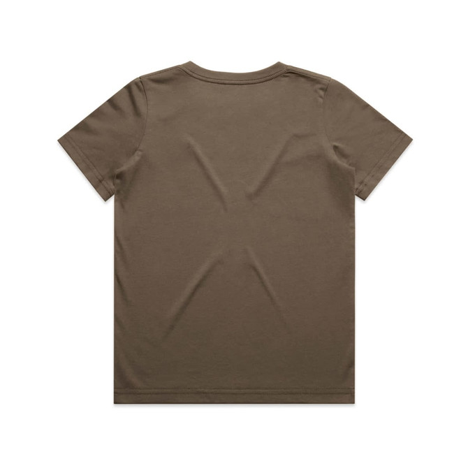 A brown Kids Staple Tee, featuring a simple design and a small logo on the back.