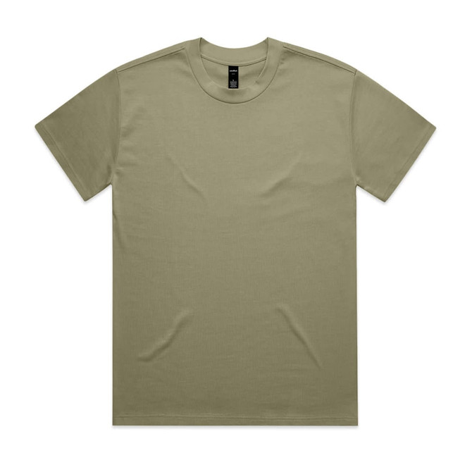 A plain olive green t-shirt featuring a brand label on the neckline. The shirt has a classic crew neck design.