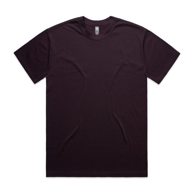 A black heavy tee, featuring a classic crew neck and short sleeves. The shirt has a simple design with a logo.