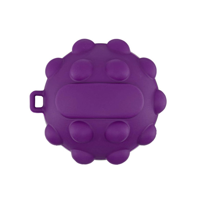 A purple Popper Ball with a textured surface and a loop for attachment. It has rounded, raised sections.