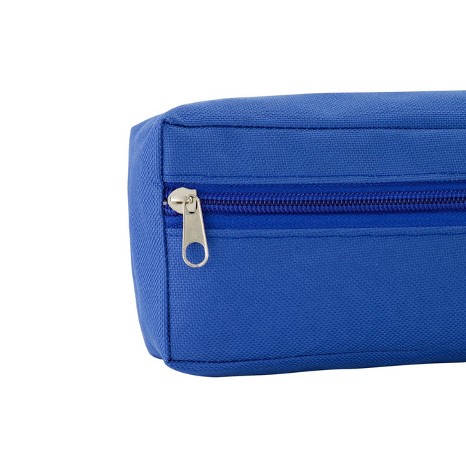 A blue utility case with a zip closure and textured fabric, featuring a small zipper pull.