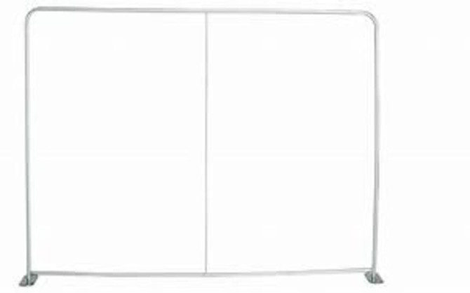 A silver tension fabric display frame with a straight design, measuring 2950mm x 2210mm.