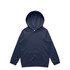 A navy blue hoodie with a kangaroo pocket and a spacious hood. It features a logo on the front.