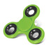 A green fidget spinner with black bearings, featuring a smooth surface and a central pivot.