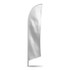 A white feather flag with a smooth, curved edge, mounted on a silver pole.