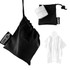 A black pouch containing a folded clear poncho and a small matching bag with a drawstring.