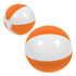 A beach ball featuring orange and white panels, designed for leisure activities and outdoor fun.