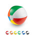 A vibrant beach ball featuring red, yellow, green, white, and blue panels, ideal for outdoor activities.