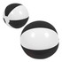 A black and white beach ball, 48cm in size, with a smooth surface and a circular shape. It features a logo.