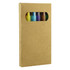 A set of six twist crayons in various vibrant colours, packaged in a brown cardboard box with a window.