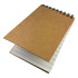 A brown spiral notebook with lined pages, featuring a cardboard cover and metal spiral binding.
