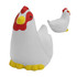 A squishy, stress-relief toy shaped like a white chicken with red accents and yellow feet.