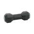 A black stress dumbbell with a hexagonal shape, featuring a smooth surface and no visible branding.