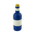 A blue and white drink bottle with a gold cap, featuring a logo. It resembles a wine bottle design.