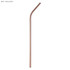 A bent stainless steel straw in rose gold. Features a smooth finish and has a logo on its surface.