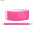 A neon pink Tyvek wristband 25mm wide, featuring a textured finish and a white section.