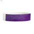 A purple Tyvek wristband with a white section, suitable for events and exhibitions, featuring a logo.