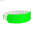A neon green vinyl wristband with a snap closure and ventilation holes, featuring a logo.