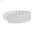 A white vinyl wristband with holes and a secure button closure, featuring a logo. Ideal for events and exhibitions.
