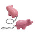 A pink stress pig key ring with a shiny metal chain and keyring attachment. It features two pig figures in different poses.