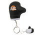 A black stress glove key ring with a white base and a logo, attached to a keychain.